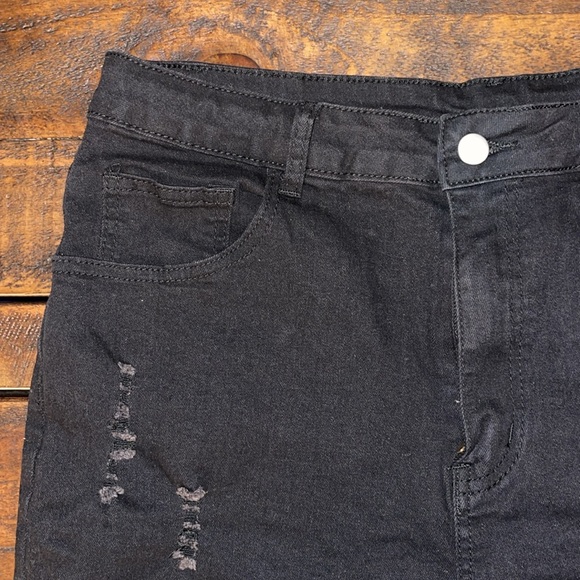 Solid Color Ripped Denim Shorts - Picture 8 of 11